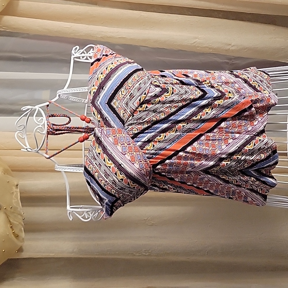 American Rag halter top w/braided tie & bead detail, XS